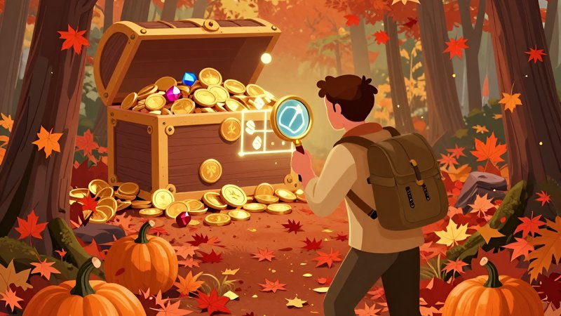Explorer using a magnifying glass to find rewards for September 2026 Guide Autumnal Bonus Hunting